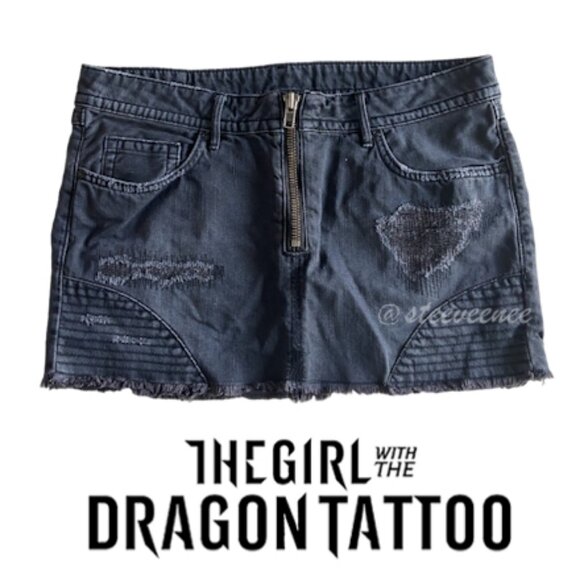Trish Summerville for H&M Dragon Tattoo Denim Mini Skirt - Picture 1 of 5